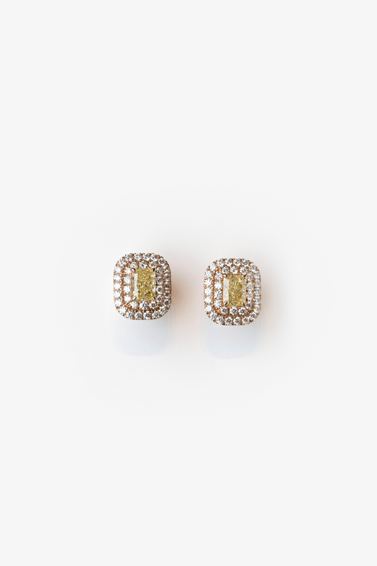 Pink Gold Earrings with Yellow Diamond