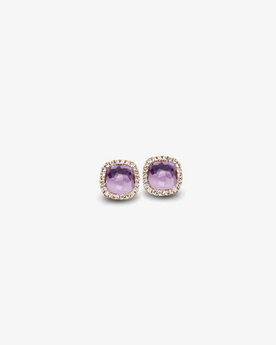 Rose Gold Earrings, Pink Stone and Diamonds