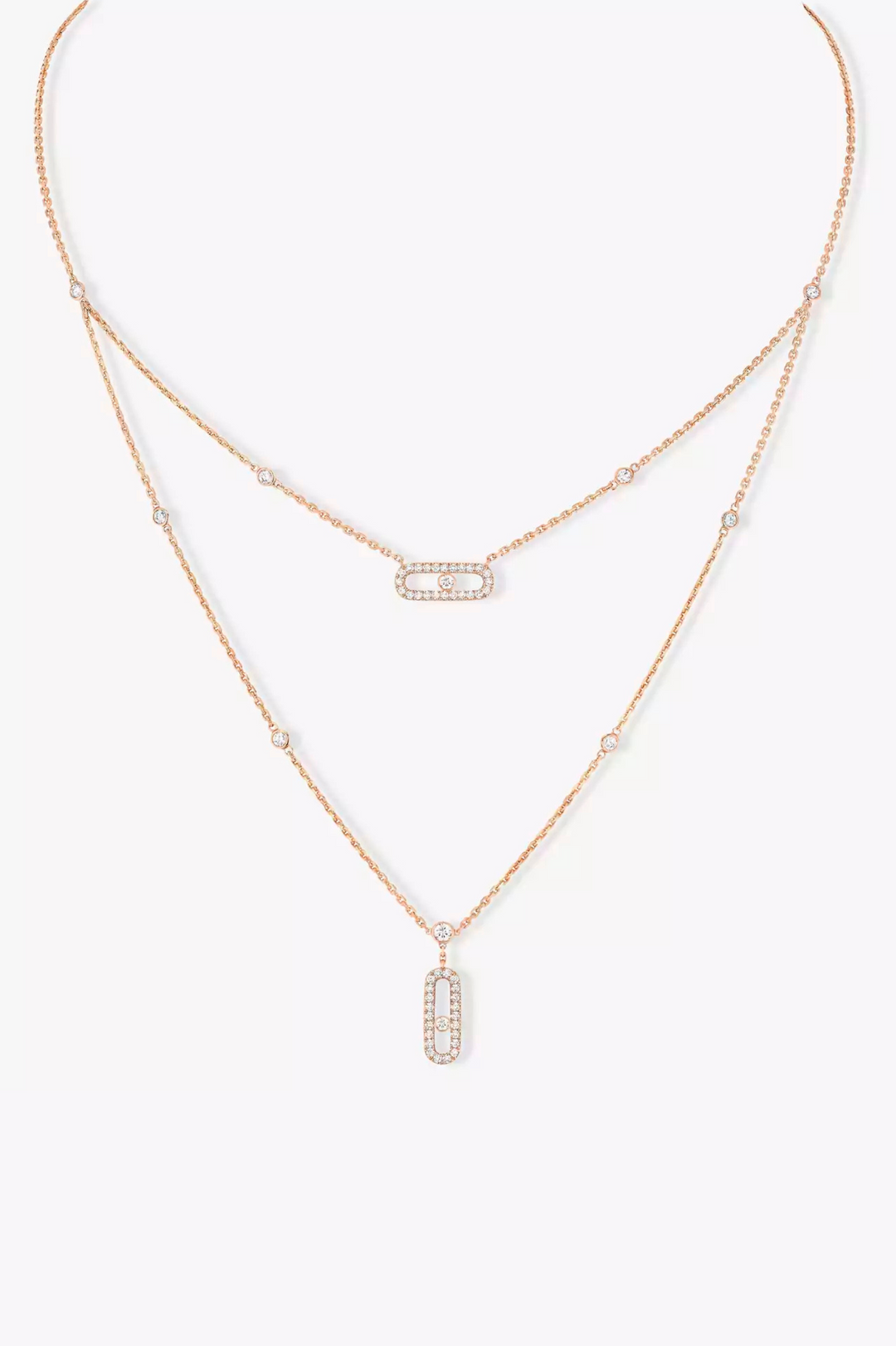 Move Uno 2 Rows Pavé Pink Gold Diamond Necklace