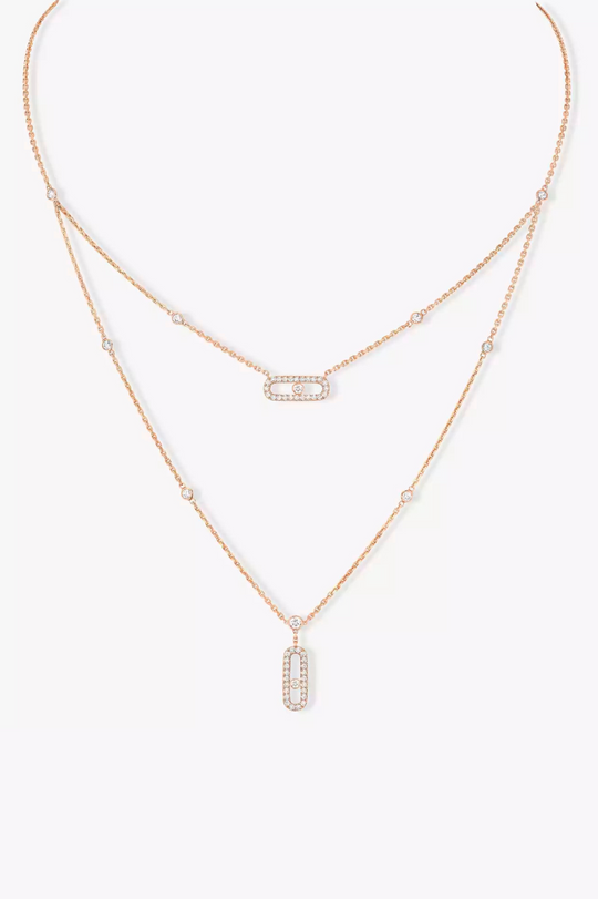 Move Uno 2 Rows Pavé Pink Gold Diamond Necklace