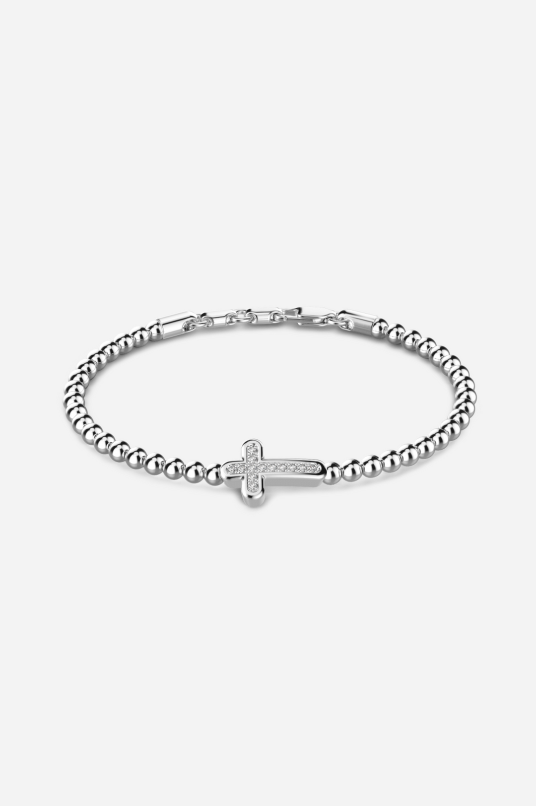 Bracelet with Silver Beads and Cross with White Stones