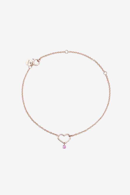 Rose Gold Heart Bracelet with Pink Solitaire