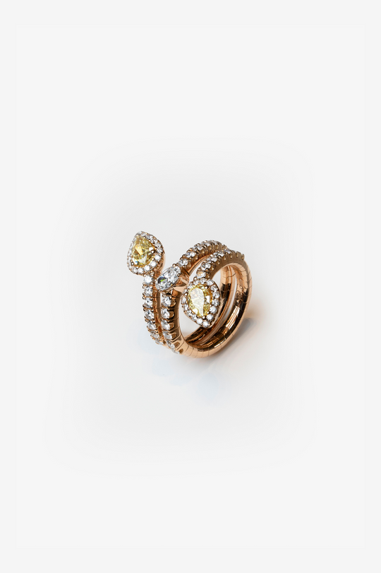 Pink Gold Ring with Yellow Diamonds Drops