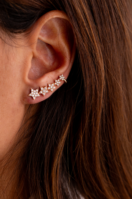 Gold Pink Star Earring with Diamonds