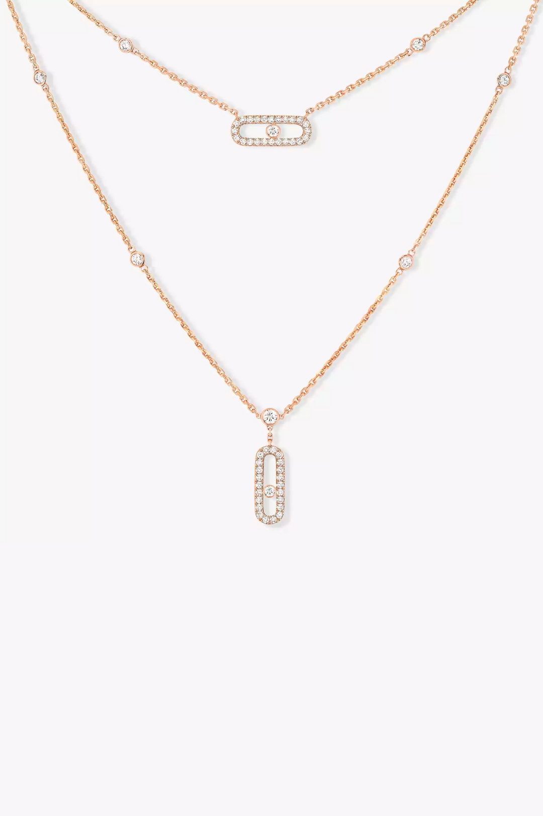 Move Uno 2 Rows Pavé Pink Gold Diamond Necklace