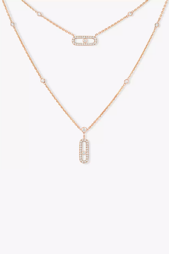 Move Uno 2 Rows Pavé Pink Gold Diamond Necklace