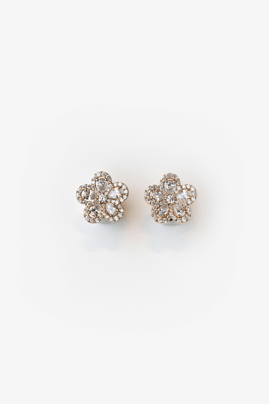 Pink Gold Flowers Earrings with Diamonds