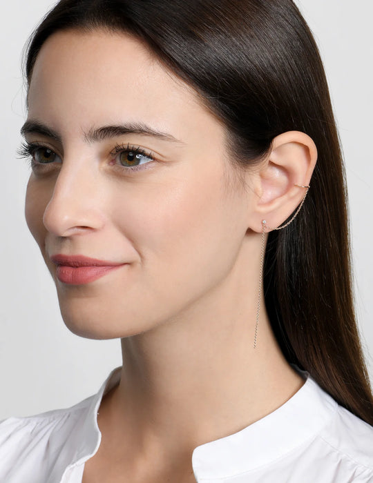 Brinco Ouro Solitário Branco Ear Cuff