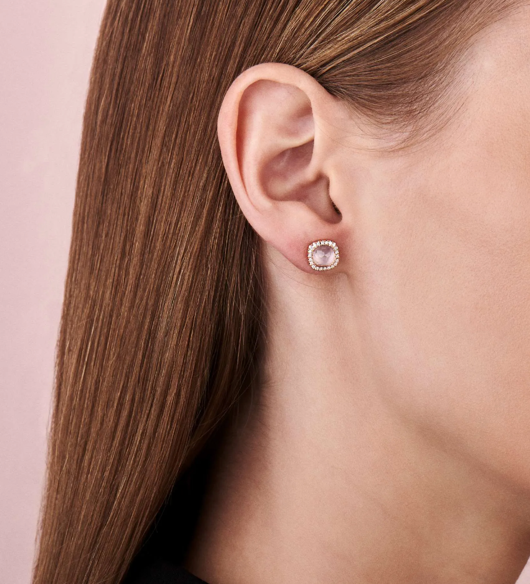 Rose Gold Earrings, rock crystal and Diamonds