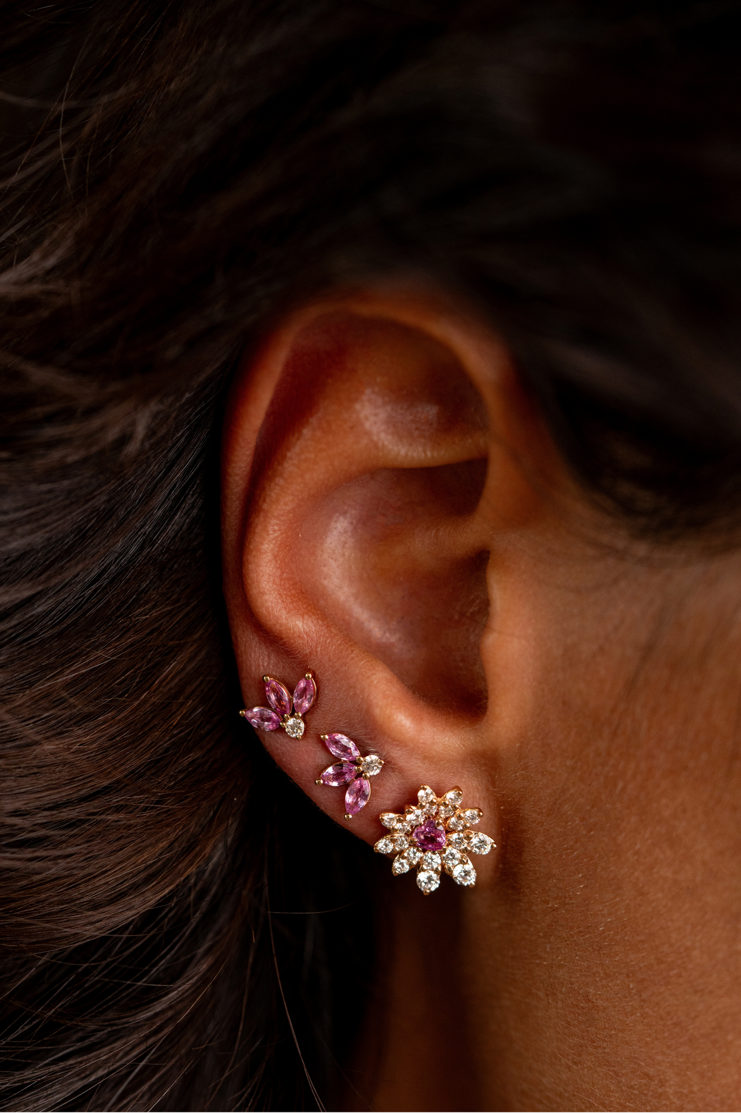 Flower Pink Gold and Diamond Earrings II