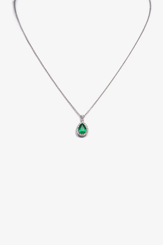 White Gold with Diamonds and Emerald Necklace