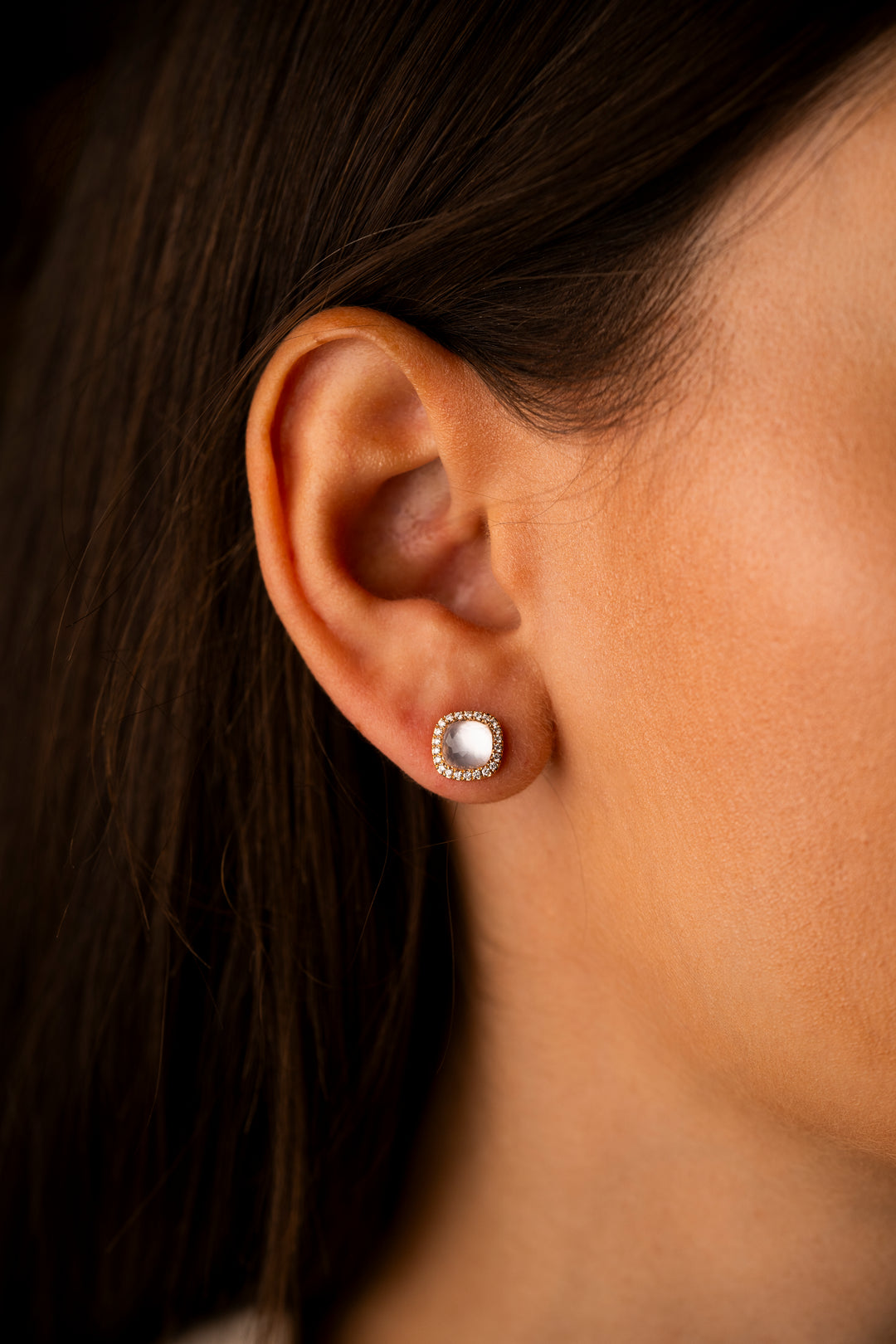 Rose Gold Earrings, rock crystal and Diamonds