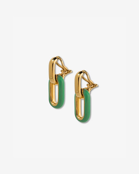 Green Enamel Link Earrings