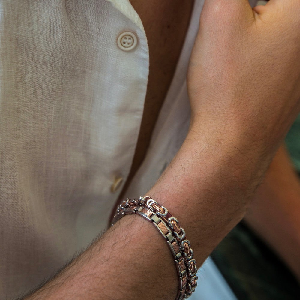 Silver and rose gold chain men’s bracelet