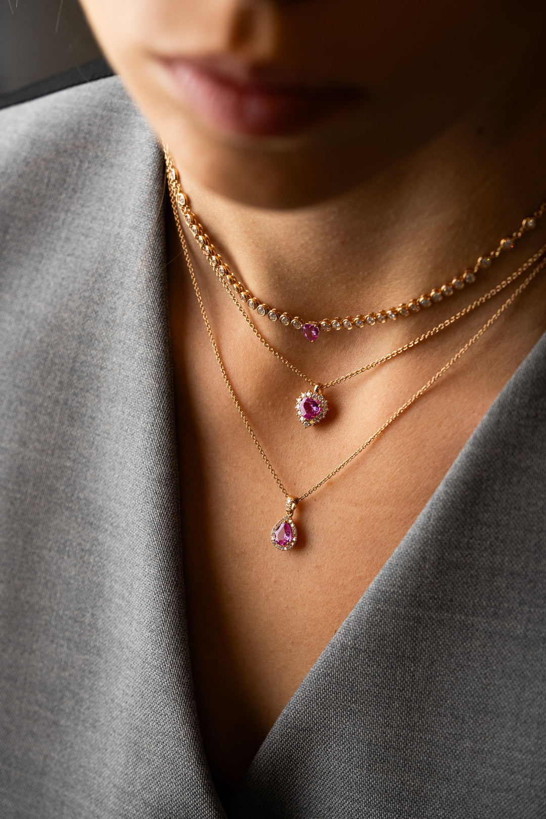 Pink Gold Necklace with Pink Sapphire Heart