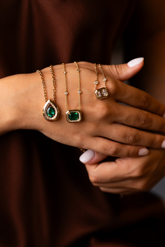 Pink Gold Necklace with Emerald