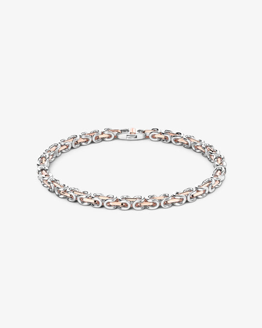 Pulseira masculina com corrente de prata e ouro rosa