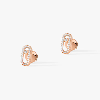 Puces Move Uno Pink Gold Diamond Earrings - Rose Gold