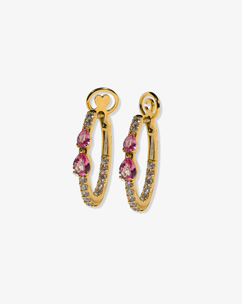 Pink Diamond and Gold Hoops with two Diamonds