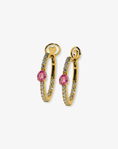 Gold and Diamond Hoops with Pink Sapphires