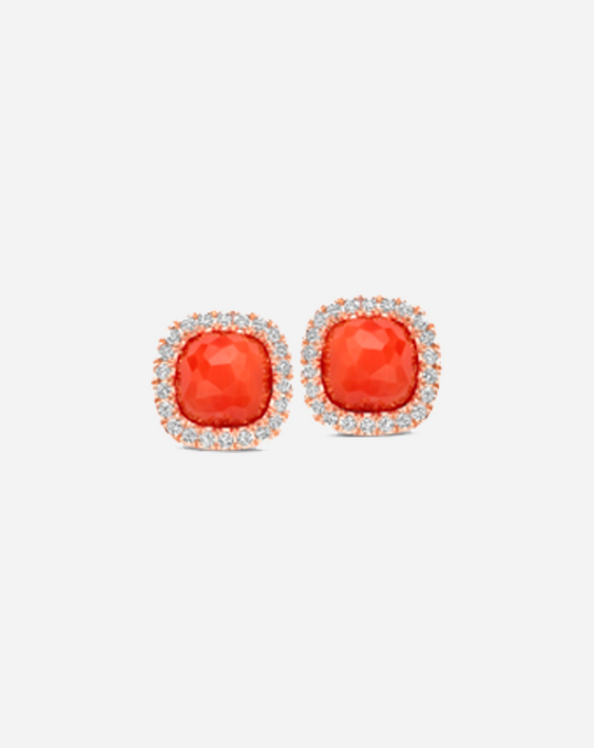 Rose Gold Earrings, Coral and Diamonds