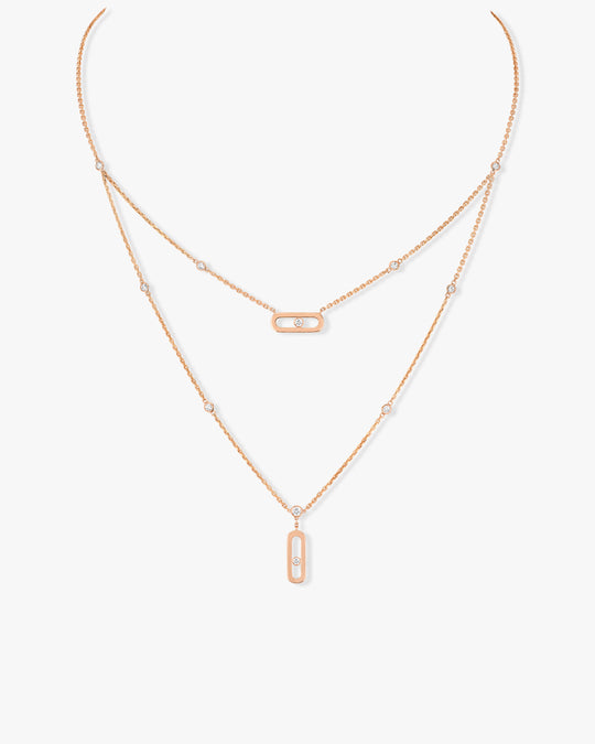 Pink Gold Diamond Necklace Move Uno 2 Rows