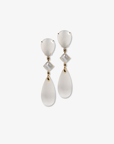 Gold Earrings with grey Agate, Cognac diamonds and Optical Grey Quartz