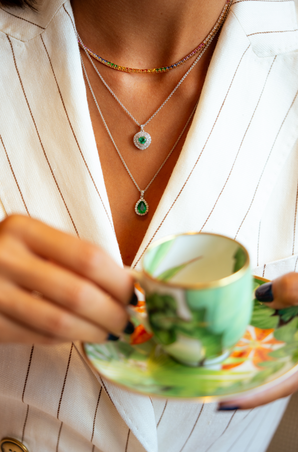 White Gold with Diamonds and Emerald Necklace