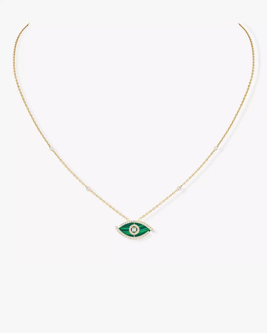 Lucky Eye Diamond Necklace in Yellow Gold and Malachite