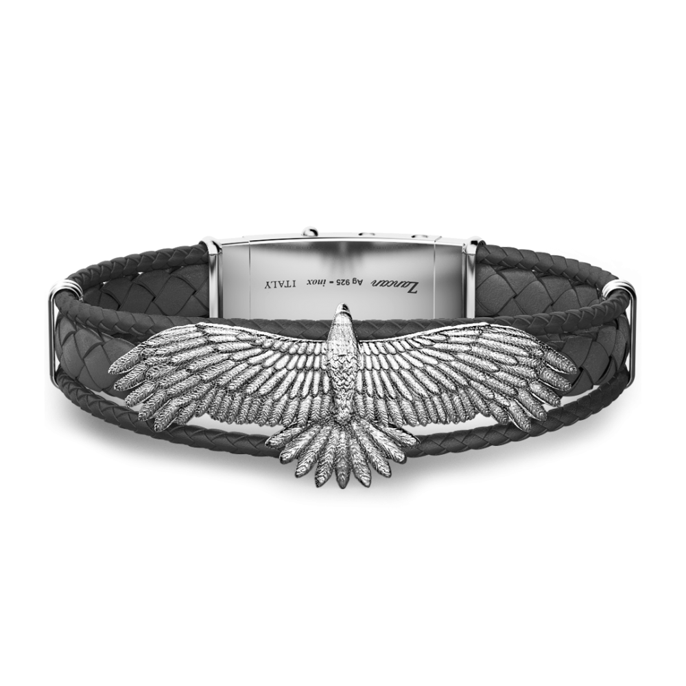 Silver leather bracelet with eagle