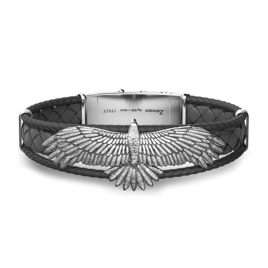 Silver leather bracelet with eagle