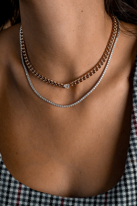 Chain Gold Necklace Heart Diamond